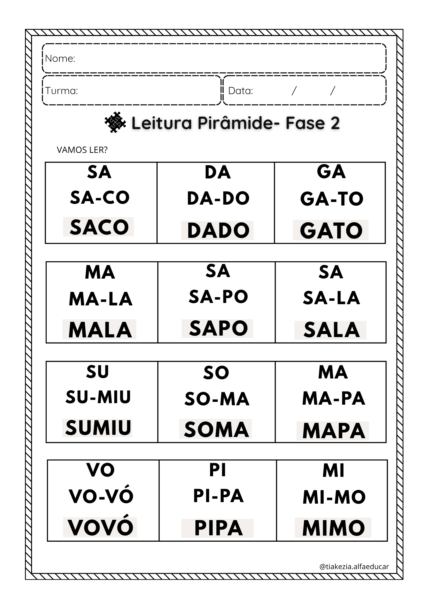 Caderno de Leitura Fase 2 - Palavras Pirâmide